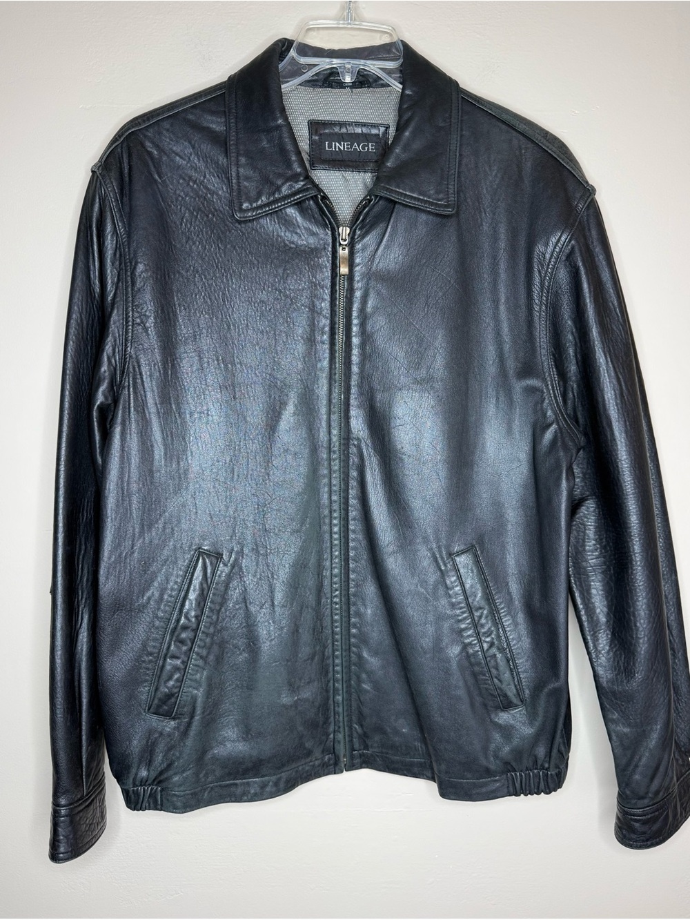 Vintage Lineage Black Leather Bomber Jacket Size Medium